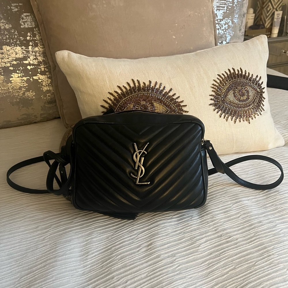 Yves Saint Laurent Black Quilted Leather Camera Bag with Gold Logo